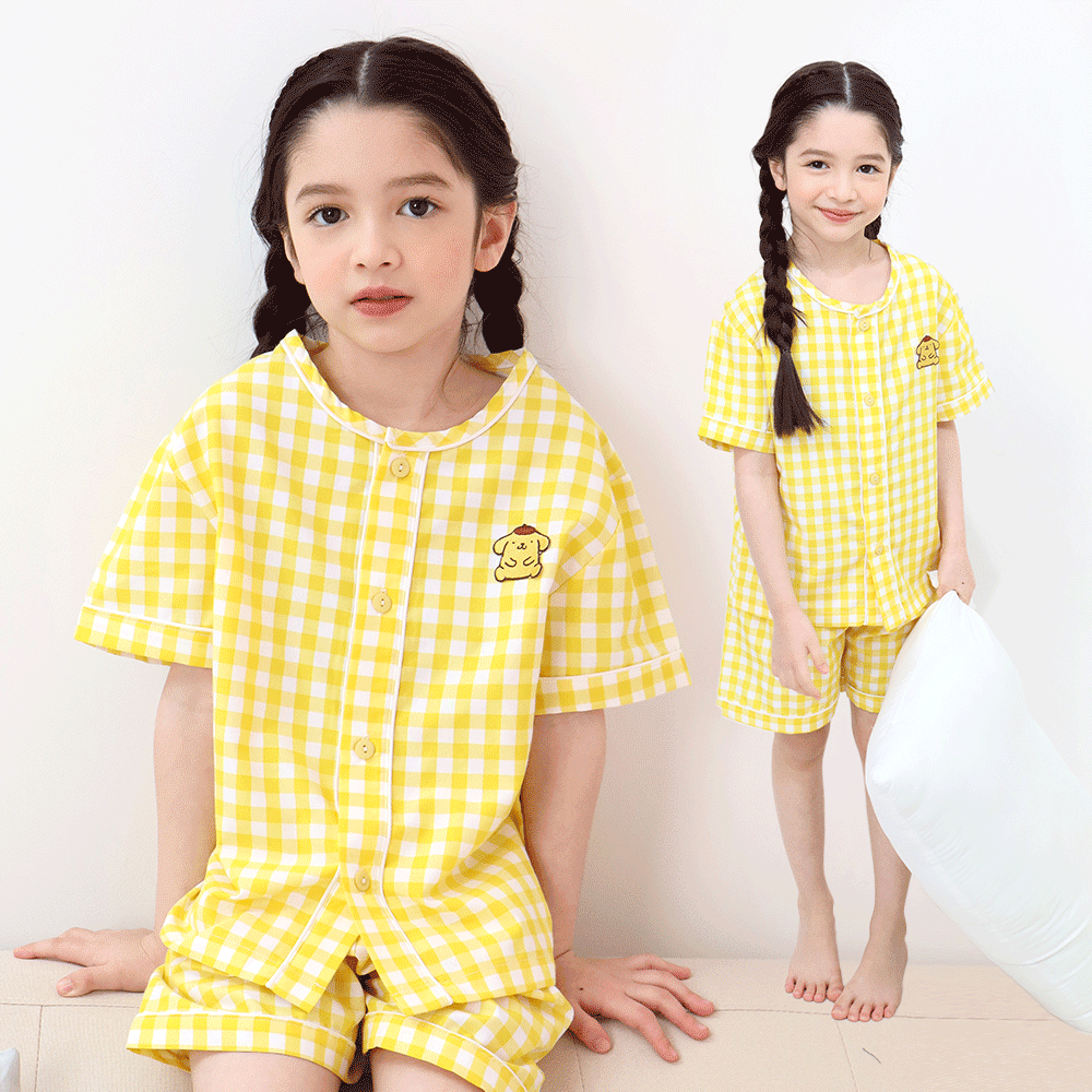 프리미에팜 폼폼푸린 아동 선염체크 5부 잠옷세트 YE